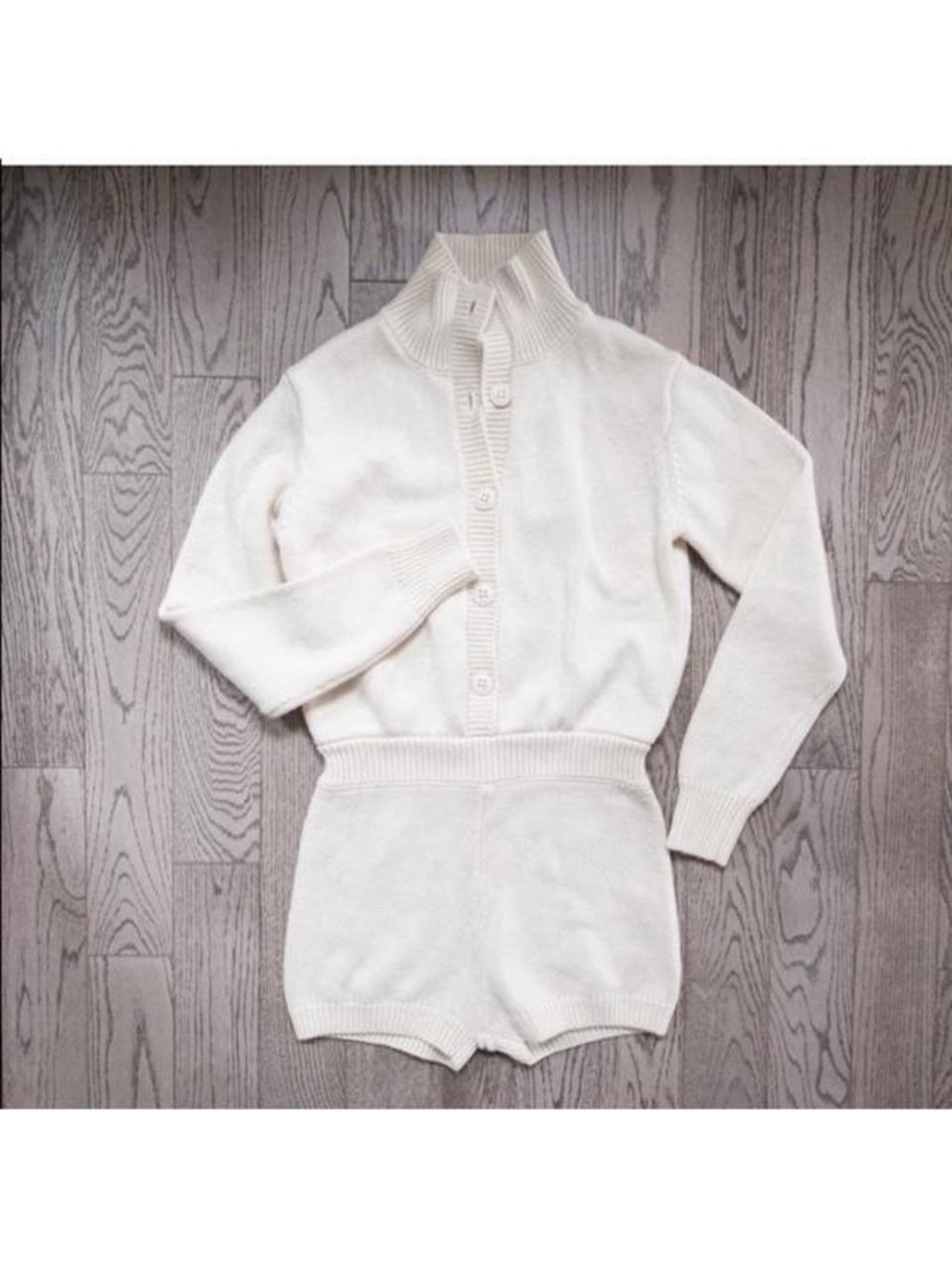 Zara Cream Knit Sweater Button-Up Romper